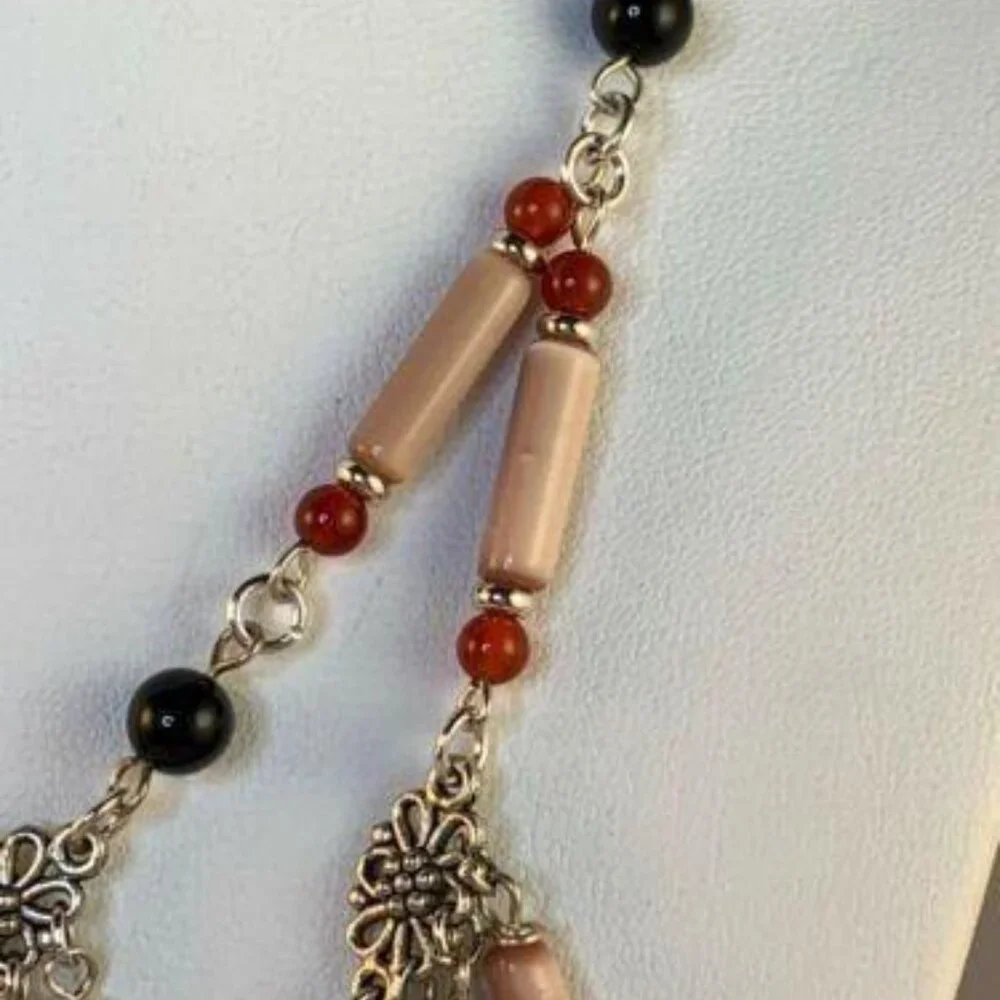 Double Strand Silver Tone Chandelier Beaded Bib Necklace (NA120) - Picture 3 of 5